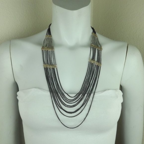 Forever 21 Gold Black and Silver Swoop Necklace - Picture 2 of 4